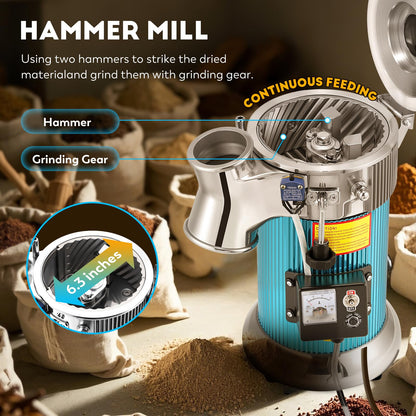 CGOLDENWALL DF-20 Hammer Mill Grinder Commercial Electric Herb Grinder Mill Industrial Automatic Continuous Spice Hammer Grain Mill Pulverizer Capacity 44 Pounds Per Hour 110V Rotate Speed 2840r/min