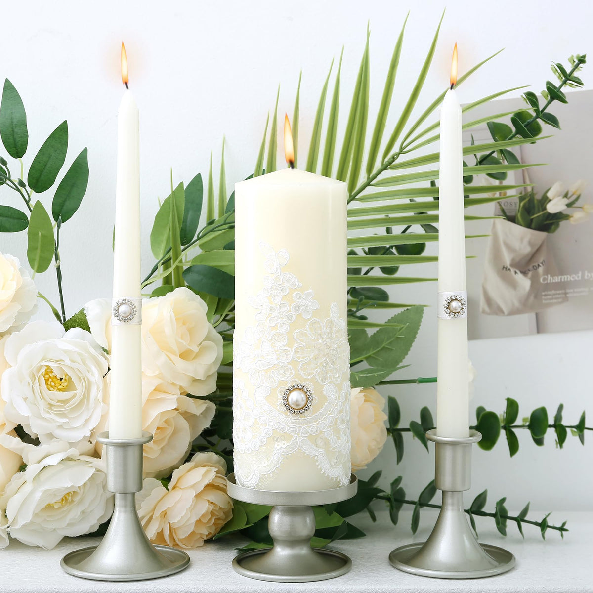 Unity Candle Holder - Unity Candle Holders for Weddings, Metal Unity Candlestick Holder Set of 3, Decorative Unity Candle Stand for Wedding Ceremony Table Centerpiece Decoration Gift (Silver)