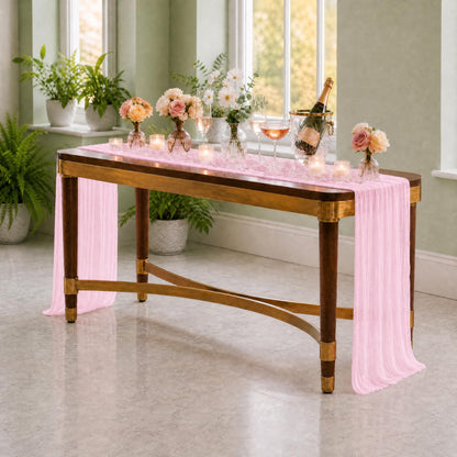 12 Pack Light Pink Cheesecloth Table Runner 35 x 70 Inch Gauze Cheese Cloth Table Runner, Boho Rustic Wedding Table Runner for Wedding Bridal Shower Graduation Party Banquet Table Decorations