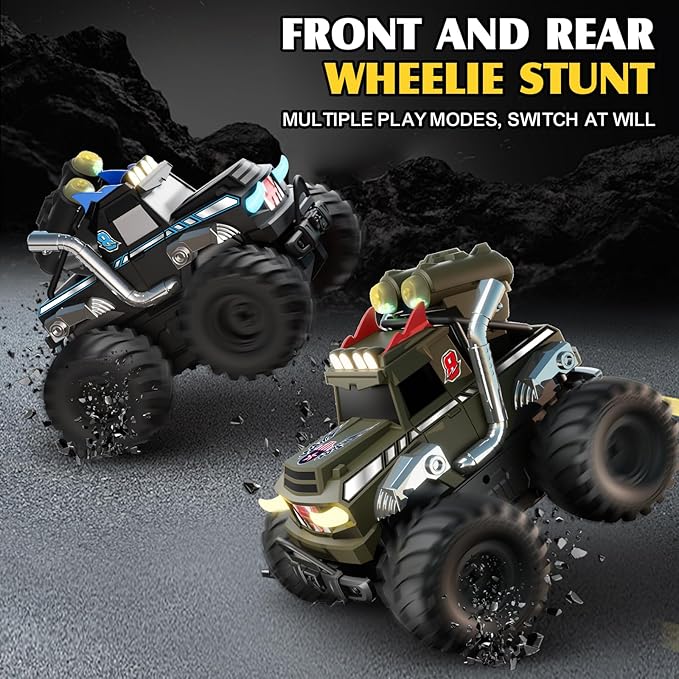 Dual Remote Control RC Car with Magic Gesture Wristband &amp 40+ Min Play 1:18 Fully Submersible Waterproof All Terrain 4WD Monster Truck Amphibious Toy Crawler Gift for Boys Girls Ages 6-12-Black