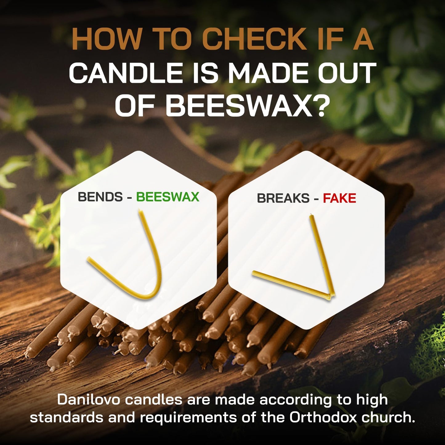 Danilovo Thin Taper Beeswax Candles - Honey-Scented, Decorative Candles Ideal for Birthday Decoration or Church Prayers - Brown Drip Free, Tall & Smokeless Pack of 50 pcs, 7.3 x 0.24 inch