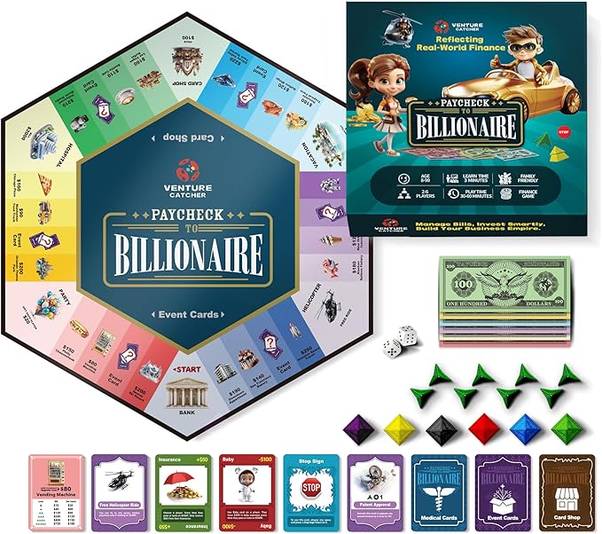 Paycheck to Billionaire: Master Financial Freedom - Smart Investing &amp Cost Management Board Game - Ideal for Game Night Educational Play - Perfect for Boys and Girls Ages 8+ Adults and Family