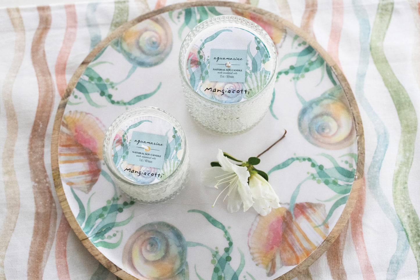 Mangiacotti Scented Aromatherapy Candle Made in The USA Hand-Poured Fragrant Candles in Glass Holder 40-Hour Burn Time, 7-Ounce, Aquamarine