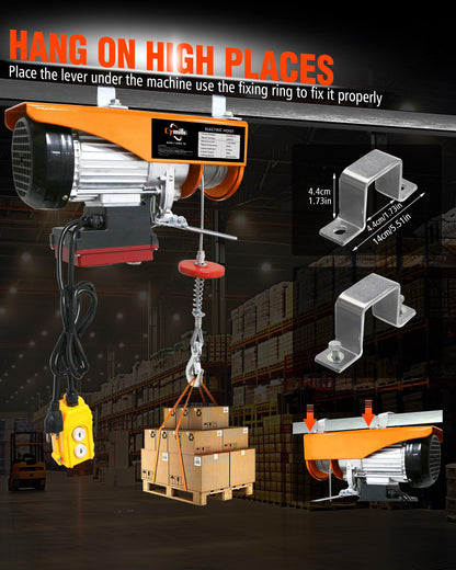 880 lbs Electric Hoist, 2 in 1 Wireless/Wired Remote Control, 110V/120V Electric Hoist Winch, 16ft/33 ft/min Speed, 65.6 ft Height for Garage, Attic, Warehouse, Factory, Construction Site