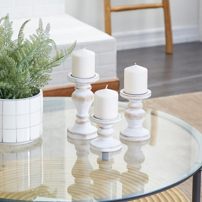 Deco 79 Wood Decorative Candle Holder Turned Style Candle Stand, Set of 3 Candlestick Holder 8", 6", 4"H, White