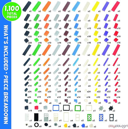 Play Platoon 1120 Pieces Building Bricks Set - 10 Classic Color Blocks - Bulk Building Blocks Compatible with Major Brands - 14 Different Shape Bricks - Includes Wheels Tires Axles Windows &amp Do