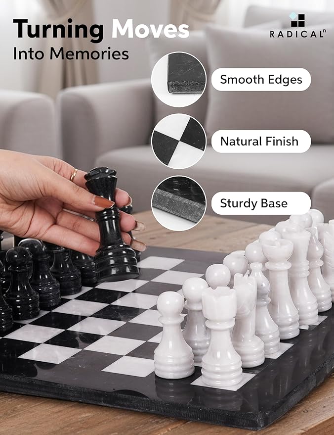 Radicaln Marble Chess Set 15 Inches Black &amp White with Storage Box Handmade Classic Board Games for Adults Luxury Marble Chess Board &amp Chess Pieces for Gifts