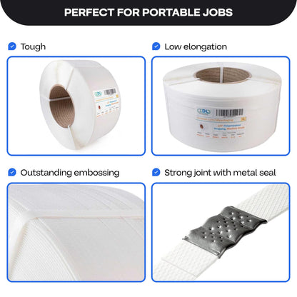 IDL Packaging 1/2" x 9900' Machine Grade Polypropylene (PP) Strapping Roll of 8" x 8" Core Size (350 lbs Break Strength) for Automatic and Semi-Automatic Machines - Lightweight Poly Banding Packaging