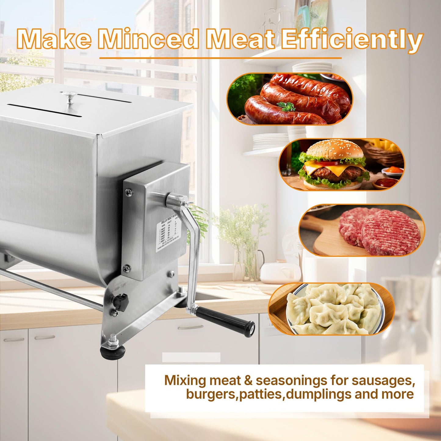Hakka 30lb/15L Commercial Meat Mixer, Stainless Steel 20L Tilt Tank Manual Meat Mixer for Sausage (Mixing Max.30lb/15L for Meat)