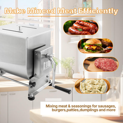 Hakka 30lb/15L Commercial Meat Mixer, Stainless Steel 20L Tilt Tank Manual Meat Mixer for Sausage (Mixing Max.30lb/15L for Meat)