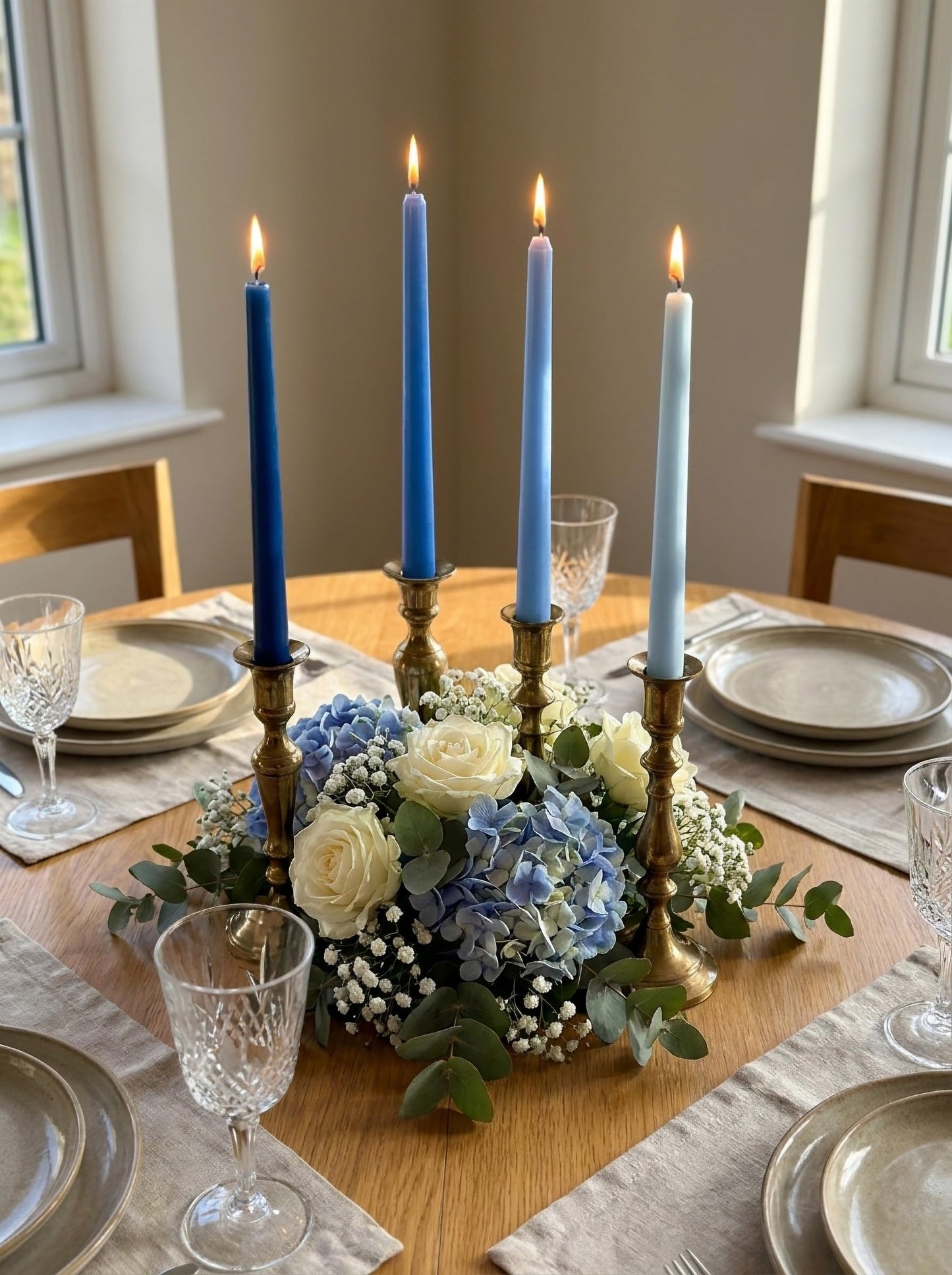 Homeology 10" Classic Taper Candles, Blue Shades, 12-Pack, 7-8 Hours Long Burning, Unscented Tall Candlesticks