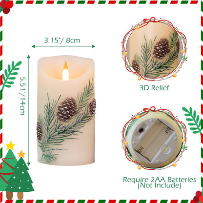SEHNSY Christmas Tree Flameless Candles with Remote and Timer, Real Wax LED Pillar Candle with Flickering Flame, Embossed Design, Battery Operated Candles Xams Holiday Home Décor