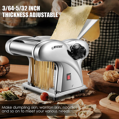 NEWTRY Electric Pasta Maker Noodle Maker Pasta Making Machine Dough Roller Cutter Thickness Adjustable Stainless Steel US 110V for Family Use 3 Blades Type