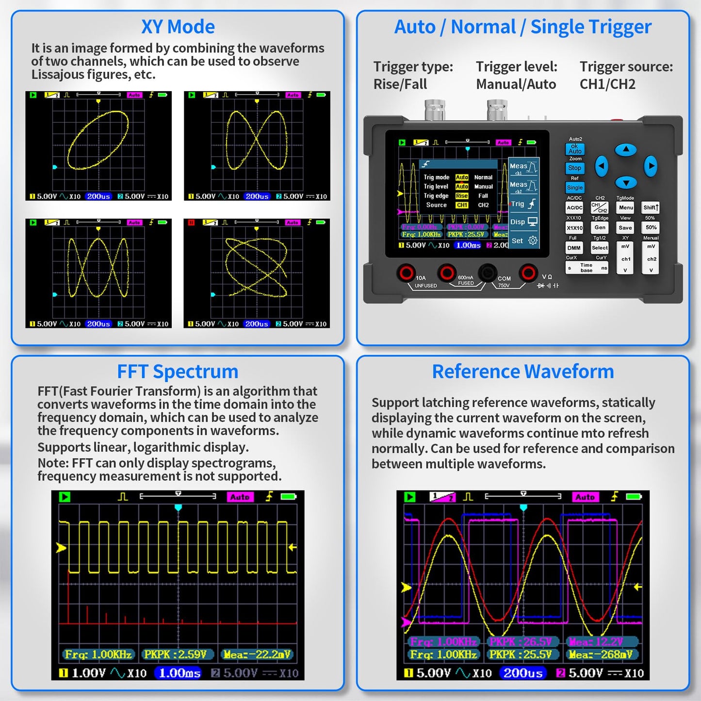 LCD Handheld Digital Oscilloscope Kit - 2 Channel 3.2" TFT Multimeter Oscilloscope Signal Generator Mini Automotive Oscilloscope Bandwidth 120Mhz Digital Oscilloscopes Portable 250MSa/s Sampling Rate