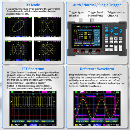 LCD Handheld Digital Oscilloscope Kit - 2 Channel 3.2" TFT Multimeter Oscilloscope Signal Generator Mini Automotive Oscilloscope Bandwidth 120Mhz Digital Oscilloscopes Portable 250MSa/s Sampling Rate