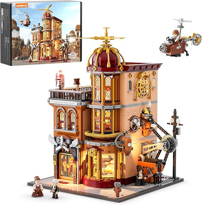 Steampunk Flying Club Lighting Building-Bricks Set - 1871 Pcs Modular Building Blocks Display Collectible Set for Adults
