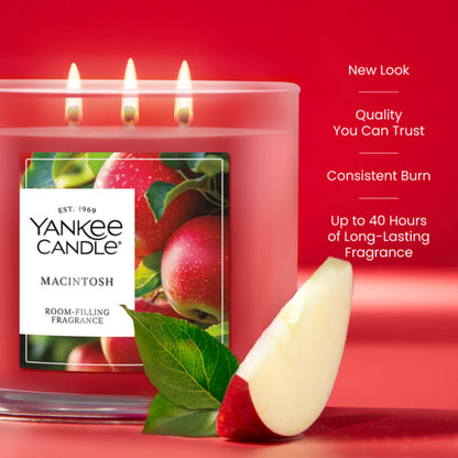 Yankee Candle Macintosh, Fall Scented Candle, 14.5oz 3-Wick Candle Jar with up to 40 Hours Burn Time