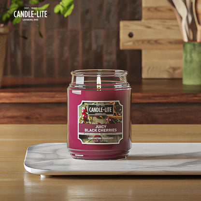 CANDLE-LITE Scented Juicy Black Cherries Fragrance, One 18 oz. Single-Wick Aromatherapy Candle with 110 Hours of Burn Time, Dark Red Color, Jar