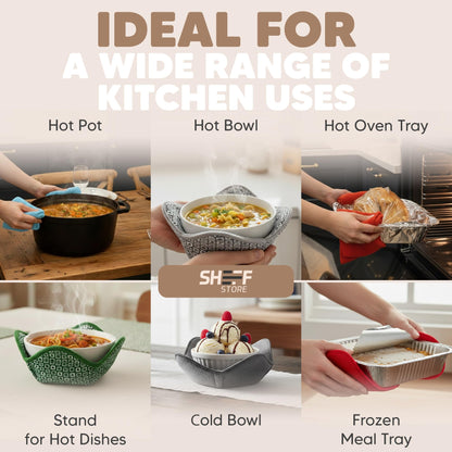 Sheff Microwave Bowl Cozy Holders Set of 4 - Durable and Reliable for Hot and Cold Plates and Dishes - Ideal Household Gift (Black, 7 inch)