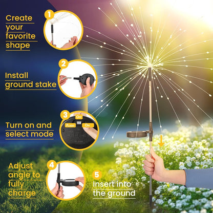 GIGALUMI Garden Decor Outdoor Lights 120LED 2Pack, Solar Garden Lights Outside Fairy Firework Decorative,Solar Powered for Yard Pathway Flowerbed Planter Balcony Patio 4th of July Decor (Warm White
