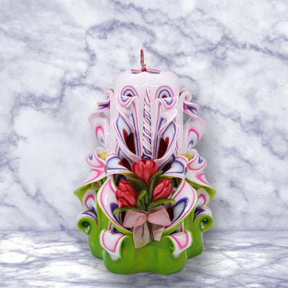 Handmade Carved Candle - Surprise Gift for Her - Decor Birthday Halloween Thanksgiving Christmas - Spiritual Living Room Home Decor Candles - Unique Engagement Wedding Idea - Pink Green - Ordagio