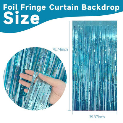 2 Pack Blue Streamers Blue Party Decorations Tinsel Foil Fringe Curtains Photo Backdrop Celebration Birthday Decorations Ocean Party Decoration