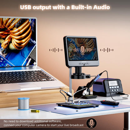 4K 30FPS HDMI Digital Microscope with 10.1'' Screen for Soldering LM208S, 4K Coins Microscope Camera 1500X for Adults, 3840P UHD Video Audio, 56 LED Ring Light, Full Coin View, PC View, 64G