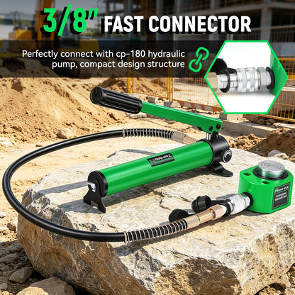 10 Ton Porta Power Ram Kit for Confined Spaces Mini Hydraulic Cylinder 0.39" Stroke with CP-180 Hand Pump Portable Hydraulic Jack for Precise Lifting in Tight Gaps Equipment Repair
