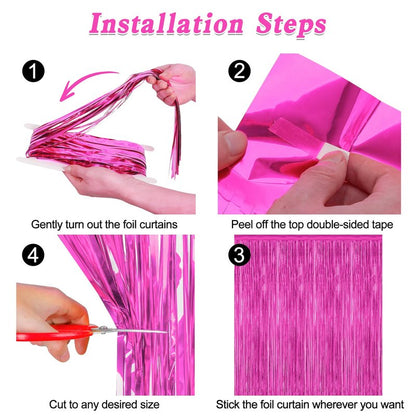 2 Pack Hot Pink Party Decorations, 3.28 FT x 7.05 FT Hot Pink Backdrop, Metallic Rose Red Photo Backdrop Foil Curtains Tinsel Backdrop, Metallic Pink Party Decor Wedding Party Supplies