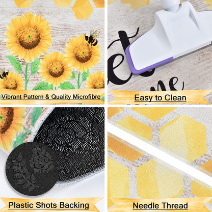 WERNNSAI Sunflower Kitchen Decor Rugs Set- 2 Piece Kitchen Mats Non-Slip Kitchen Backing Area Rugs Sweet Home Doormat Washable Waterproof Standing Mat for Indoor Outdoor Entry Floor (Sunflower A)