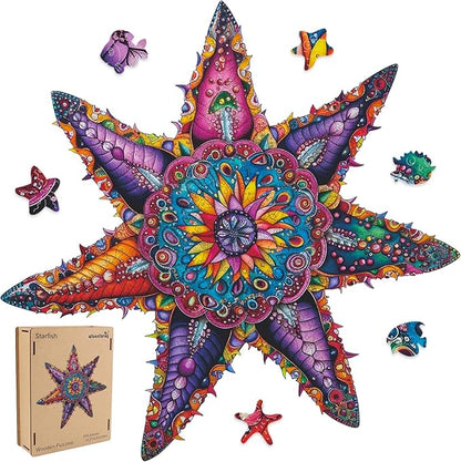 Qiuenisray Wooden Jigsaw Puzzles for Adults 500 Piece Starfish Ocean Wood Jigsaw Puzzles Wall Decor FSC Certified Royal Unique Shape Adult Puzzles Piece Creative Gift for Family Games 20.3x20.3 in