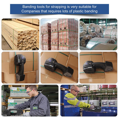HTAXSCC Electric Strapping Machine 2 x 4000mAh Battery Automatic Strapping Tool for 1/2-5/8in PP PET Straps Portable Handheld Banding Machine for Warehouse Box Pallet Packaging