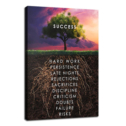 Success Tree Inspirational Quotes Canvas Wall Art Inspiring Entrepreneur Poster Print Artwork Painting Office Home Decoration Wall Decoration Frame Ready to Hang[12''W X 18''H]