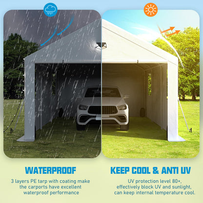 Benass 13x25 FT Heavy Duty Carport Canopy, Drive-Through Portable Garage with Roll-up Doors, Screened Windows, Removable Sidewalls, All-Weather Waterproof Shelter for SUV, Boat & Outdoor Storage
