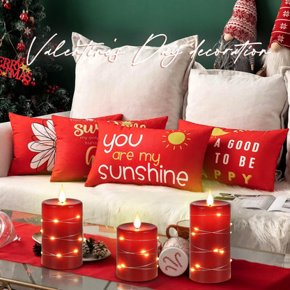 Upinmz Red Flameless Candle with Remote Control and Timer,Flickering Battery Operated Candles with String Lights,LED Pillar Candles,Set of 3