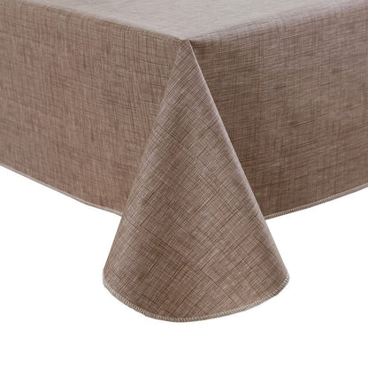 Pioggia Vinyl Tablecloth with Flannel Backing Rectangle Waterproof Oil-Proof Plastic Table Cloth Wipeable PVC Table Cover for Indoor and Outdoor (Linen, 60 x 120 Inch)