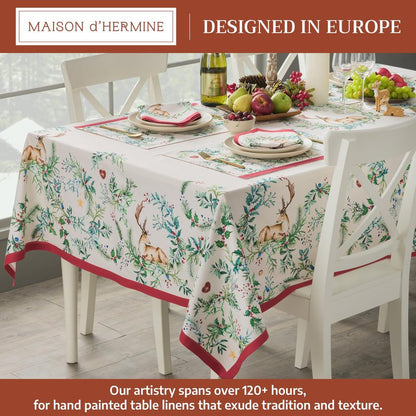 Maison d' Hermine Table Cloth Square Table 100% Cotton 54 x 54 Inches Fall Tablecloth Reusable Everyday Use for Thanksgiving Christmas Decorations Dining Farmhouse Party (Holly Time)
