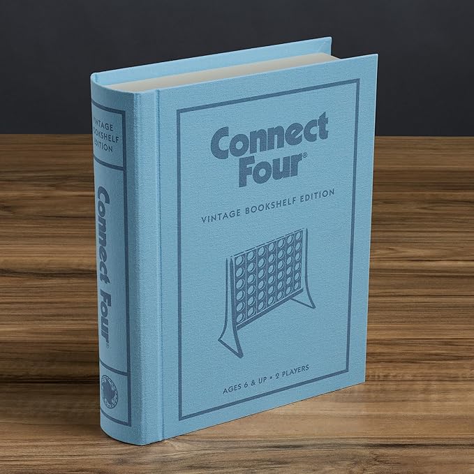 Connect Four Vintage Bookshelf Edition - 4 in a Row Game by WS Game Company Fabric-Wrapped Book Box Display Classic Strategy Tabletop Games for 2 Players Ages 6+