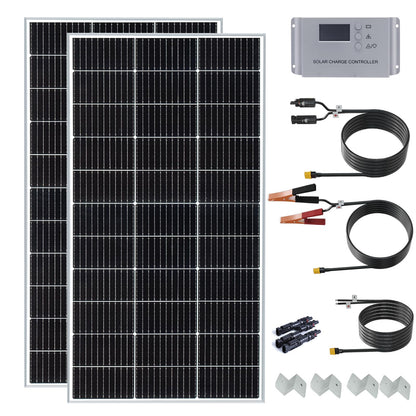 WUZECK 200 Watt 12Volt/24Volt Solar Panel Starter Kit 2PCS 105W Monocrystalline Module 20A Charge Controller for RV, Boats, Trailer, Camper,Cabin Off-Grid System(200W Solar kit)