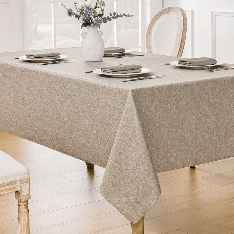 Veblandy Rectangle Tablecloth Linen Textured Waterproof & Stain Resistant Table Cloth Wrinkle Free Decorative Fabric Farmhouse Table Cover for Dining/Party/Buffet/Wedding, 60 x 144 Inch, Mocha
