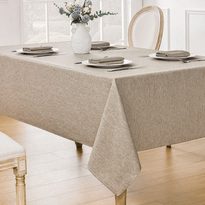 Veblandy Rectangle Tablecloth Linen Textured Waterproof & Stain Resistant Table Cloth Wrinkle Free Decorative Fabric Farmhouse Table Cover for Dining/Party/Buffet/Wedding, 60 x 144 Inch, Mocha