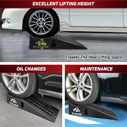 ROBLOCK Heavy Duty Low Profile Car Ramps for Oil Changes, Portable Car Ramps for Low Cars High Lift and Jack Support, Vehicle Ramps for Garage, 35.63''x12''x8.07'', G.V.W 13000 LBS, 2 PCS