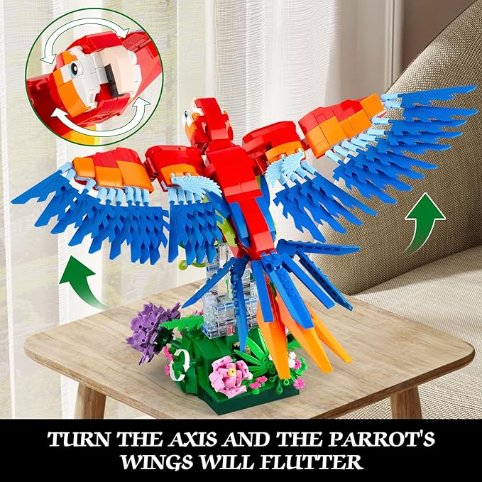 Parrot Floral Building Set MOC Flower and Parrot Collectible Table Art Kit Creator 2 in 1 Animals Bird Ideas Gifts Toys for Adults and Teens Age 14+ (1176 PCS)