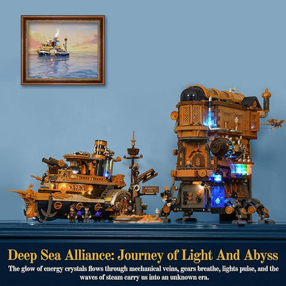 Steampunk Steamship Lighting Building Bricks Set - Steamboat Model Pirate Ship Destroyer Playset Collection Display kit with Minifigures 1792 Pcs for Adults &amp Teens &amp Steampunk Lovers