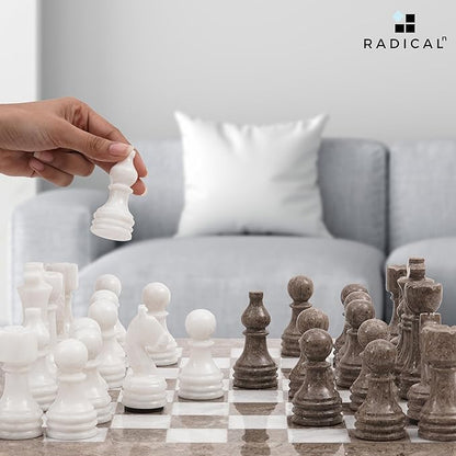 Radicaln Marble Chess Set 15 Inches Handmade Grey Oceanic and White Classic Board Game Ideal Chess Games for Adults Luxury Marble Chess Boards &amp Pieces for Gifts