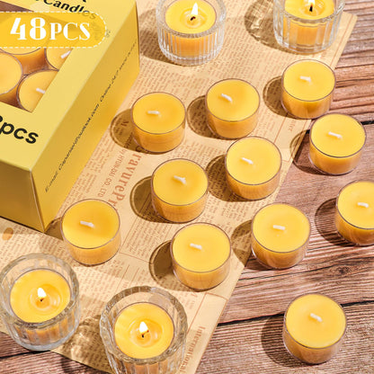 6 Hours Beeswax Tealight Candles, 48 Packs Pure Beeswax Candles Extended Burn Time Beeswax Tea Lights Burn Evenly and Clean Bees Wax Tealight Candles Bulk for Relaxing Air Purification