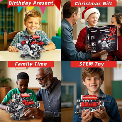 Mini V8 Engine Building Kit That RunsEngine Building Blocks with LED Light for Adults Visible Engine Model Set Construction STEM Toy for Kids Boys (660 PCS)