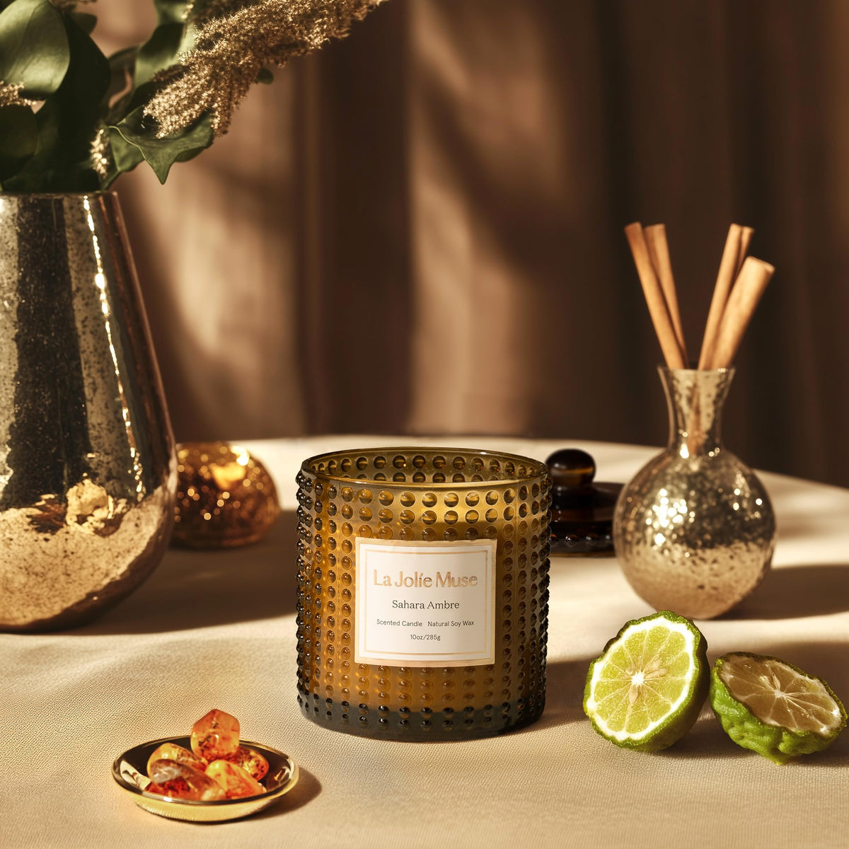 LA JOLIE MUSE Sahara Amber Scented Candles for Home | Non Toxic Natural Soy | Luxury Decorative Large Jar Candle | Gifts for Women & Men | Bergamot Musk | 55 Hrs