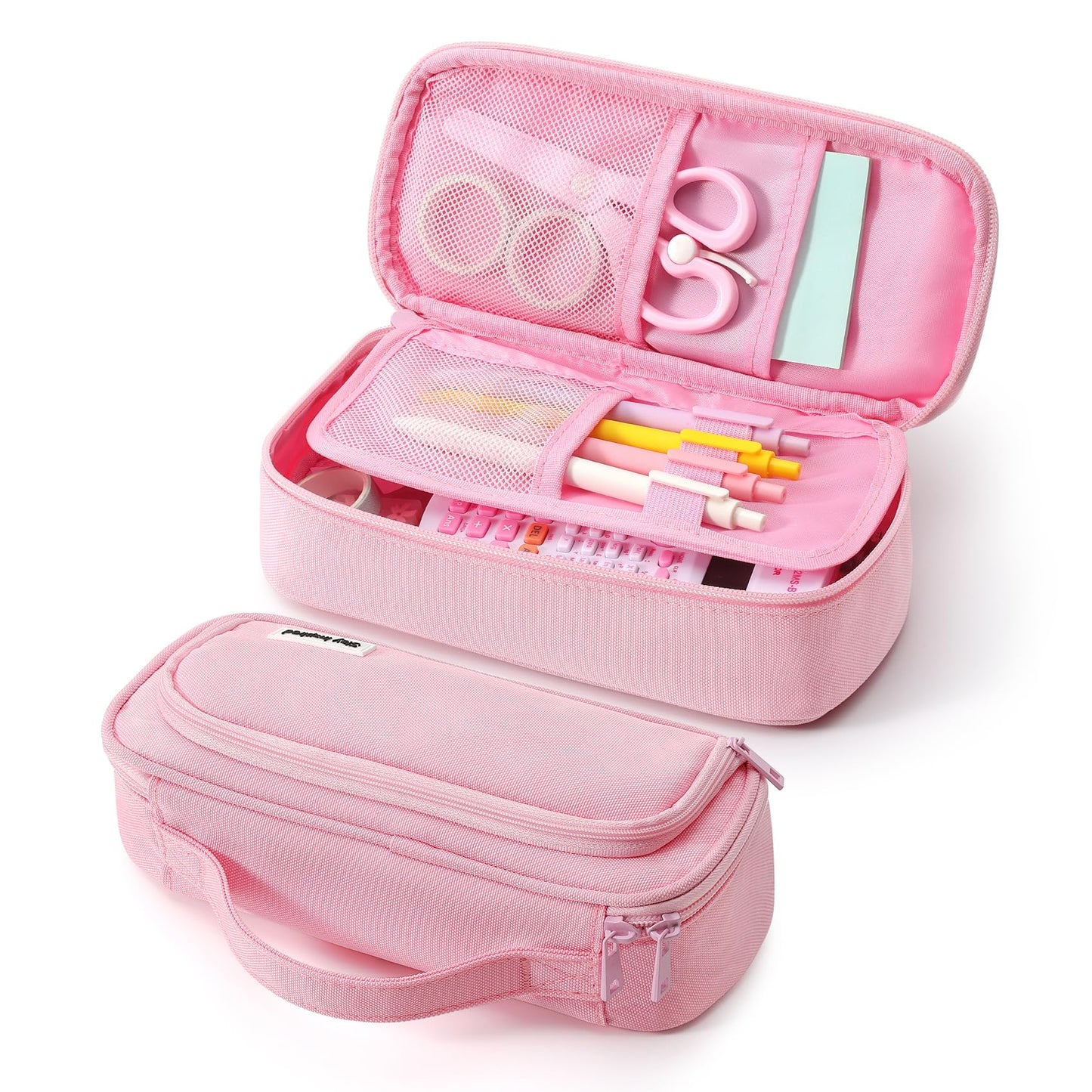 Ralnitote Large Pencil Case for Girls and Boys, Aesthetic Pencil Case Organizer with Handle, Cute Pencil Pouch for School & Office Supplies-Pink
