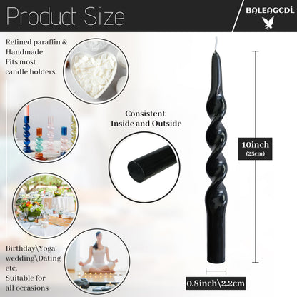 BALEAGCDL Twisted Taper Candle Black Spiral Candlesticks 10 Inch Unscented Handmade Smokeless Dinner Candles Set for Holiday Wedding Party Gift Home Decoration